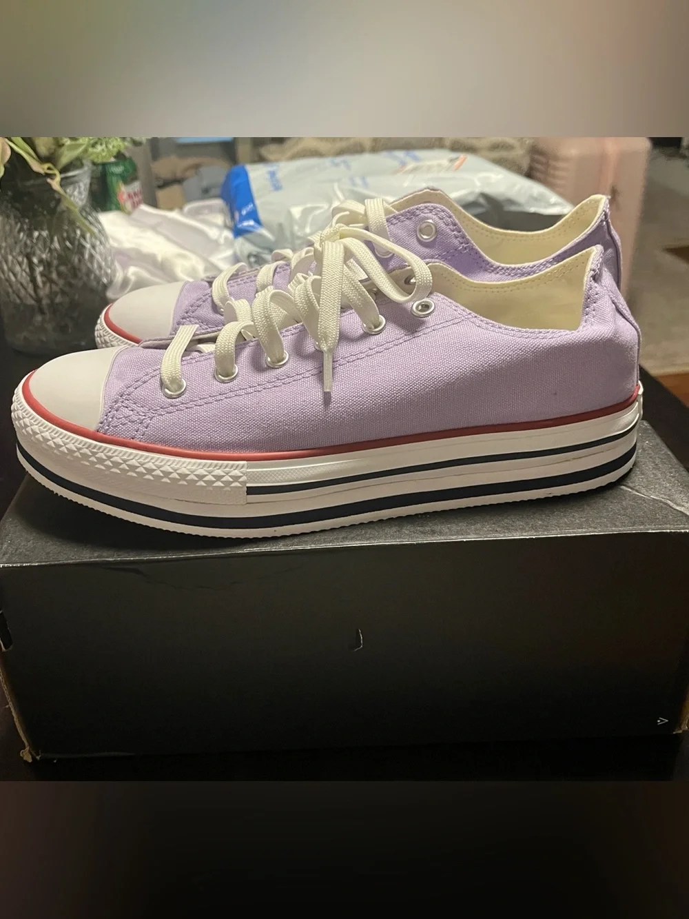 Converse Kids Lavender Low Top Sneakers with White Laces